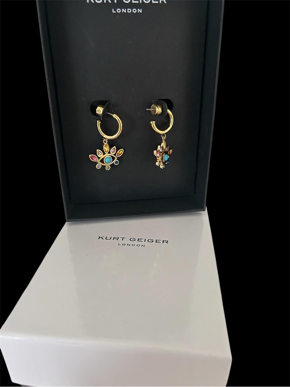 Kurt Geiger Gold-Tone Evil Eye Hoop Earrings with Blue & Multicolor Stones